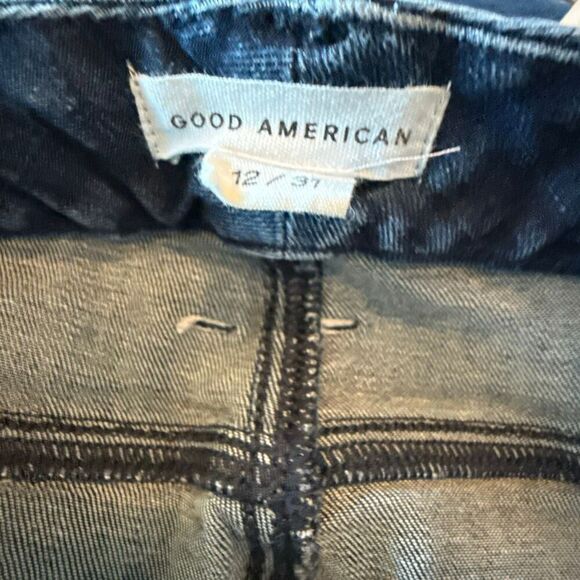 Good American Zip Fly High Rise Split Hem Flared Denim Jeans Blue Size 12/31 - Picture 3 of 8